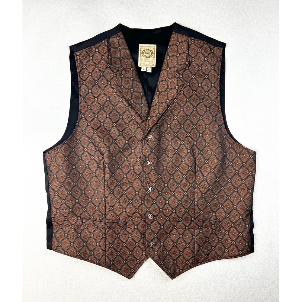 WAH MAKER Frontier Clothing Western Vest  Mens L Star Pattern/Brocade Made inUSA